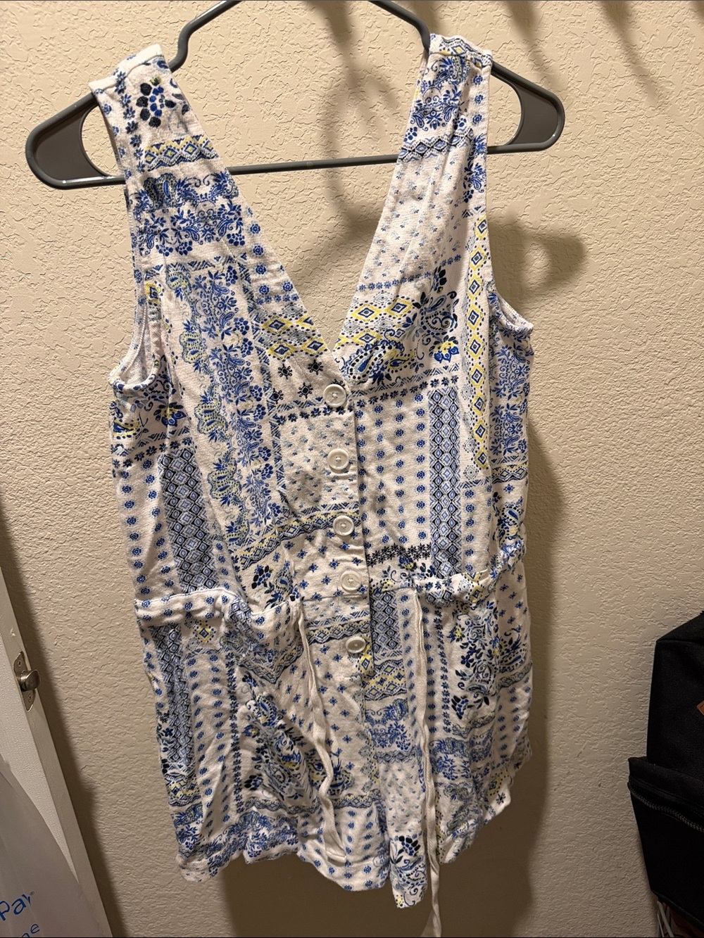 LOFT Blue and White Printed Sleeveless Romper